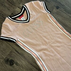 Girls Guess Blush Pink Dress with Rhinestone Logo and Black & Pink Guess Trim